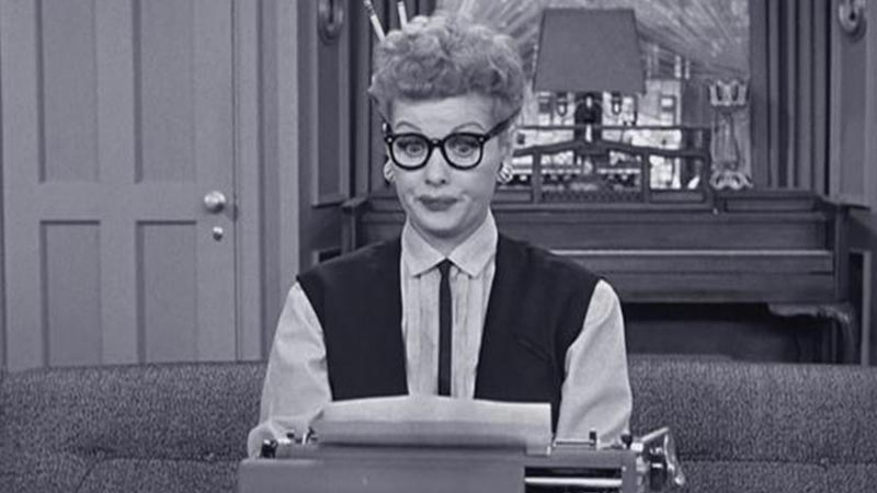 Lucy at her typewriter